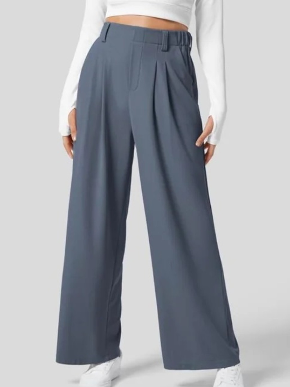HALARA Wide-Leg Pleated Pants - Slate